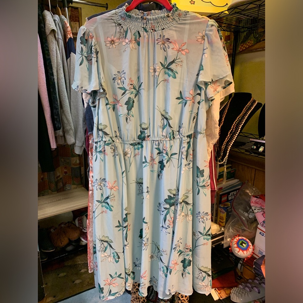 Torrid blue mini floral chiffon dress Sz 1x-14-16. NWT!